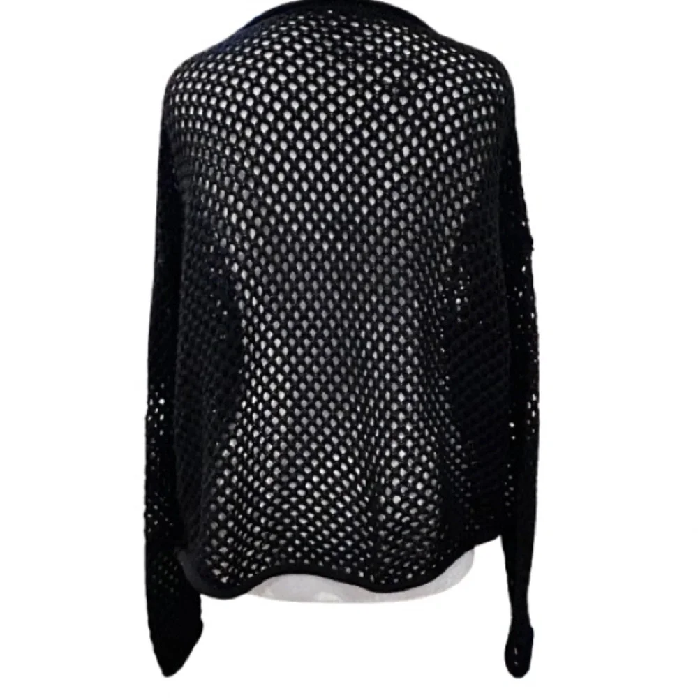Rue21 90s Y2K Goth Open Knit Star Sweater Crochet Fishnet Top Whimsigoth Size L - Picture 4 of 7